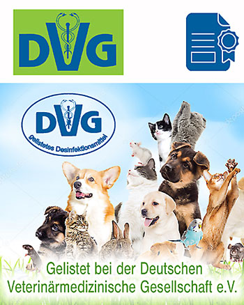 Logo Deutsche Veterninärmedizinische Gesellschaft e.V. - DVG, zertifiziertes Desinfektionsmittel