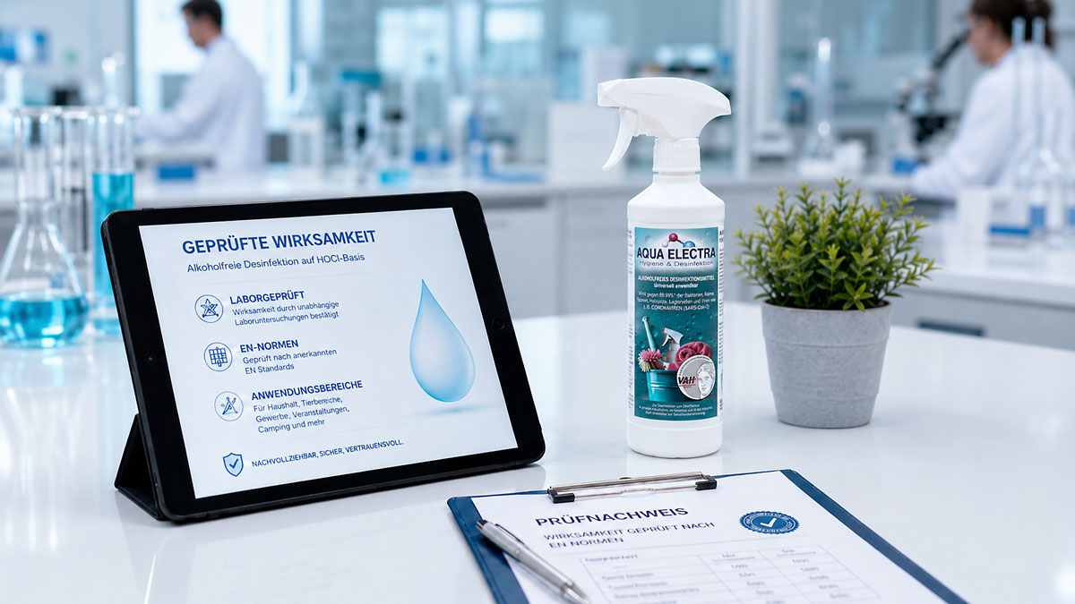 AQUA ELECTRA Prüfnachweise für alkoholfreie Desinfektion